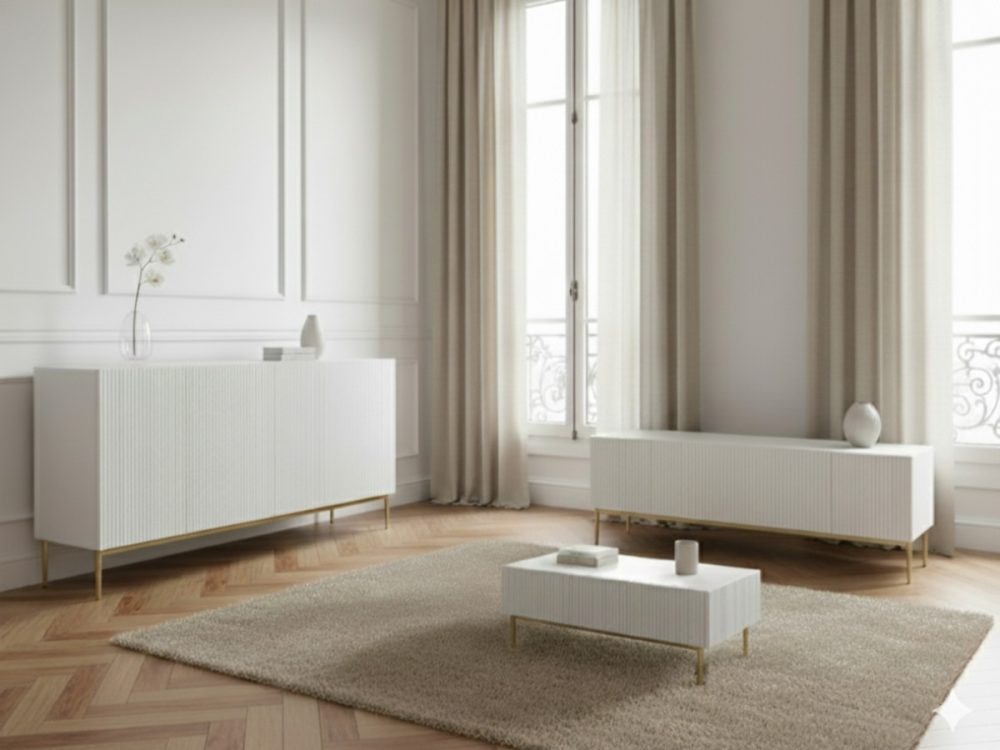 Ensemble KASHA avec meuble TV 150 cm + buffet 150 cm + table basse pieds or – Image 3