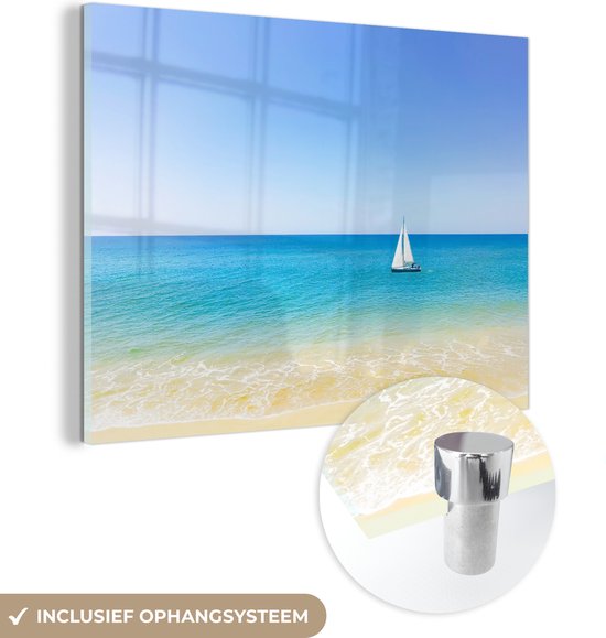 MuchoWow® Peinture sur Verre - Un Voilier au large des Côtes du Portugal - 80x60 cm - Peintures sur Verre Acrylique - Photo sur Glas