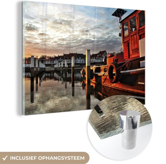 MuchoWow® Peinture sur Verre - Une jetée sur l'eau de Wijk bij Duurstede - 30x20 cm - Peintures sur Verre Acrylique - Photo sur Glas