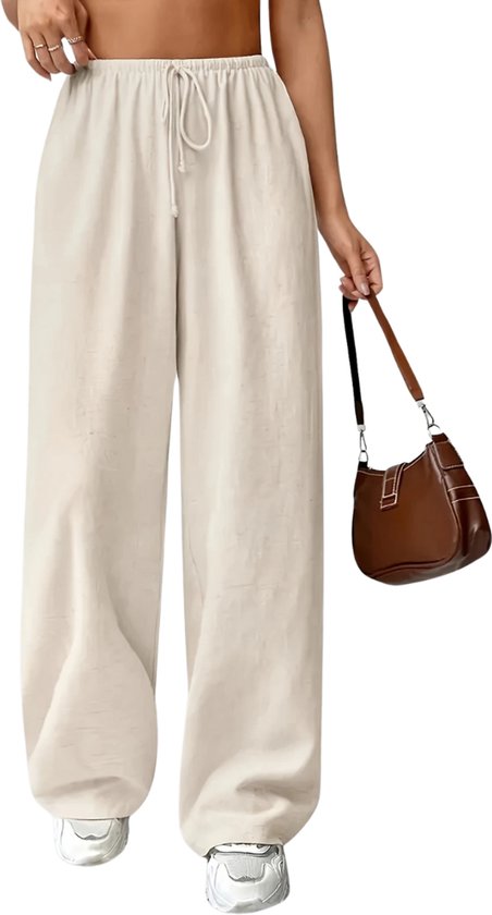Pantalon en lin Livano pour femme - Pantalon d'été - Adultes - Pantalon long - Pantalon de plage - Été - Style Ibiza - Beige - Taille XL