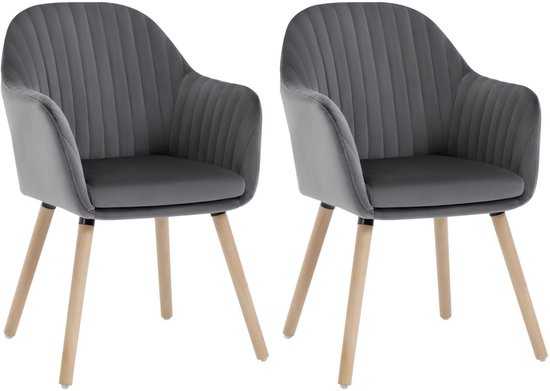 J&R Chaises - Lot de 2 chaises - Chaise de salle à manger - Chaise de table à manger - Chaise de repas - Chaise - Chaises en velours - Velours - Pied en bois - Gris foncé - Marron