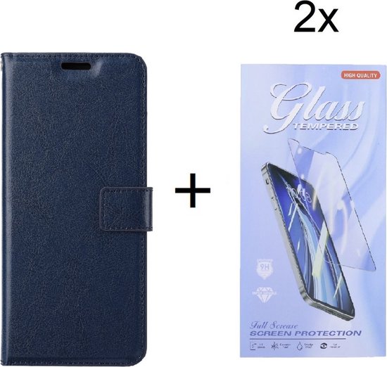 iPhone 13 Pro Max - Bookcase Bleu Foncé - Etui portefeuille avec 2 pièces Glas Protecteur d'écran