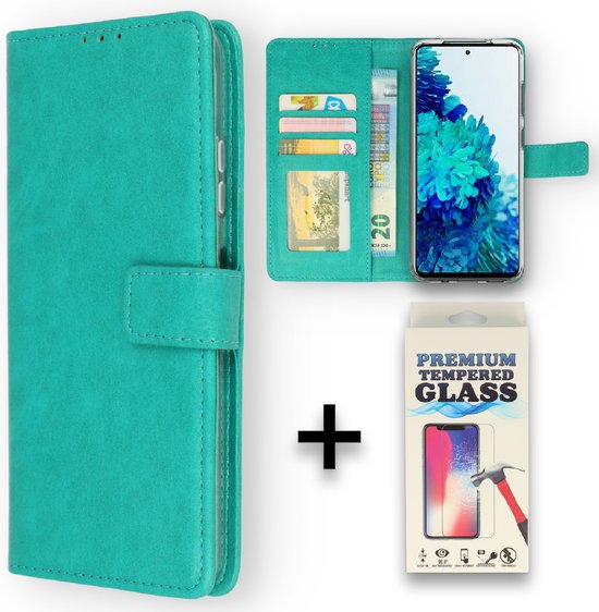OnePlus 9 Case Turquoise & Verres Screen Protector - Wallet Book Case - Porte-cartes & Languette magnétique