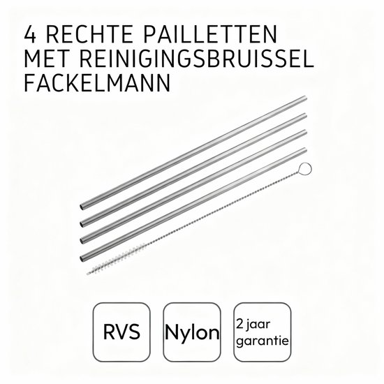Fackelmann – Set de 4 pailles en inox avec brosse de nettoyage 24 cm Fackelmann – Set de 4 pailles en inox avec brosse de nettoyage 24 cm