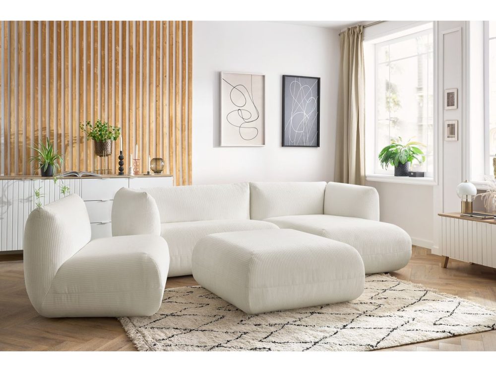 Canape d'angle fixe modulable LECOMTE avec 1 chauffeuse et 1 grand pouf – Image 3