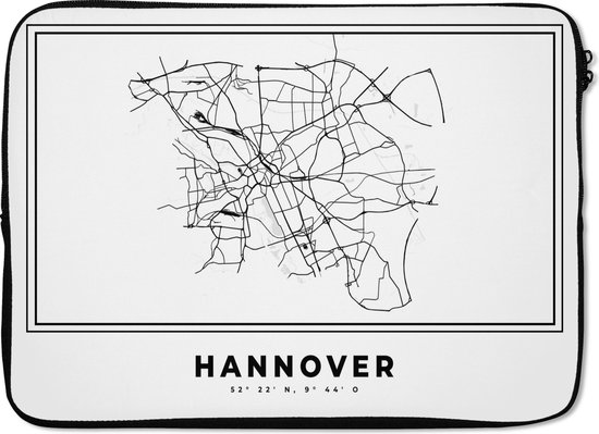 Housse pour ordinateur portable 13 pouces - Zwart et Wit - Allemagne - Carte - Plan de ville - Carte - Hanovre - Housse pour ordinateur portable - Dimensions intérieures 32 x 22,5 cm - Dos noir