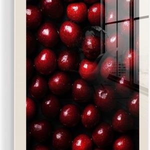 MuchoWow® Peinture sur verre 40×60 cm – Peinture acrylique sur verre – Cerises – Rouge – Photo sur verre – Décoration murale salon – Décoration murale chambre – Peintures