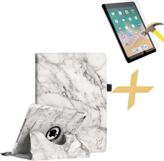 iCall - Apple iPad Air 10.5 (2019) / Pro 10.5 (2017) Housse + Protecteur d'écran - Housse de livre Couverture pivotante à 360 degrés - Marbre
