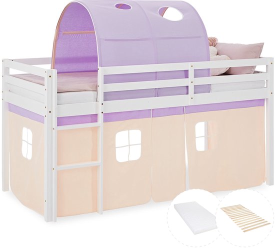 Lit mezzanine Homestyle4u - 90 x 200 cm - Wit/ Rose / Abricot - avec matelas