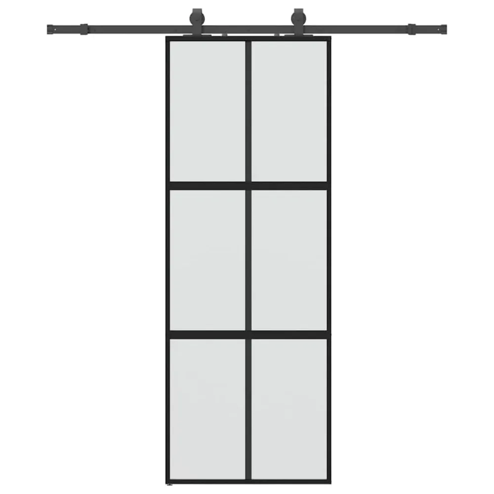 Sliding Door with Hardware Set Black 76x205 cm Tempered Glass – Image 2