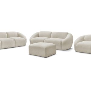 Ensemble canape droit fixe 3 + 2 places + fauteuil TINA tissu bouclette avec pouf Ensemble canape droit fixe 3 + 2 places + fauteuil TINA tissu bouclette avec pouf