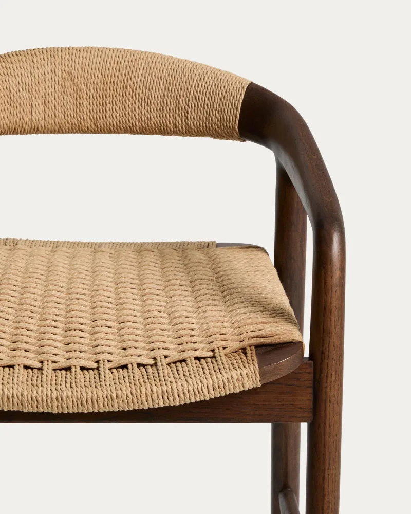 Hocker Derile aus massivem Eichenholz mit Nussbaum-Finish und beigem Papierseil FSC 100% 65 cm – Image 2