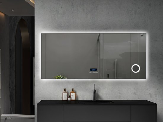 Miroir de Salle de Bain LED Mawialux - Bluetooth - 120x70cm - Gris Gunmetal - Noël