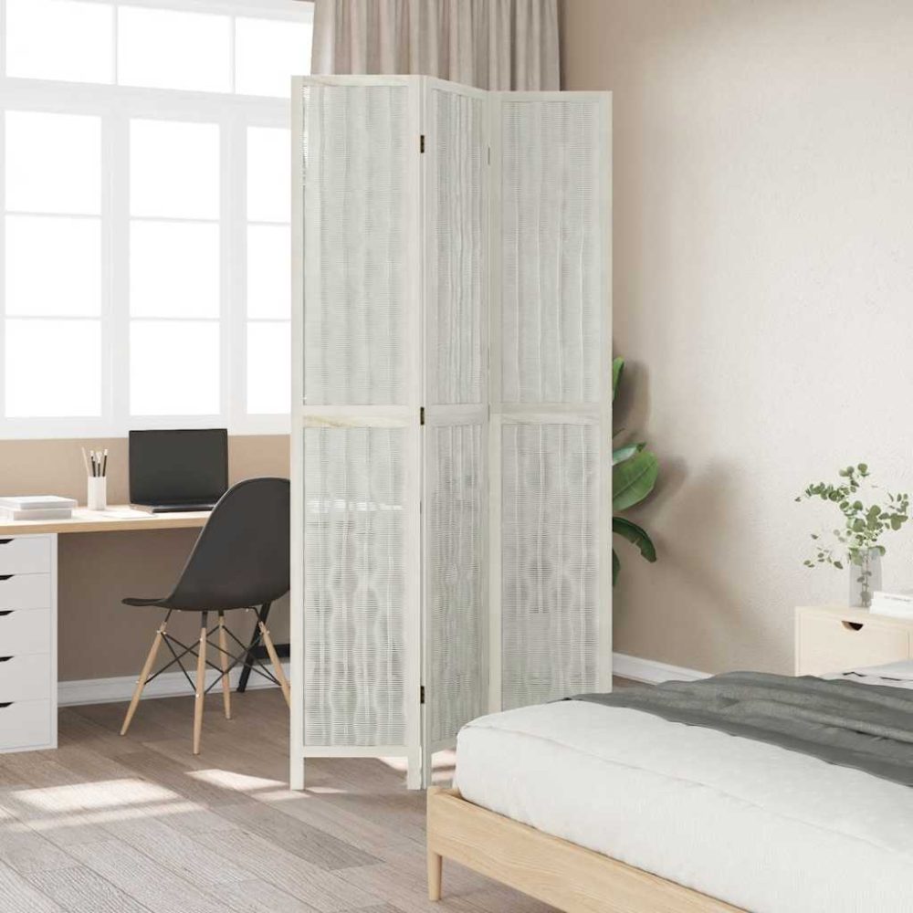 Room Divider 3 Panels White Solid Wood Paulownia – Image 3
