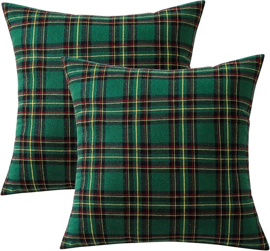 Housse de coussin de Noël - Lot de 2 - 45 x 45 cm - Décoration de Noël - Plaid Taies d'oreiller à Housses de coussin - Pour canapé, lit ou salon - Vert