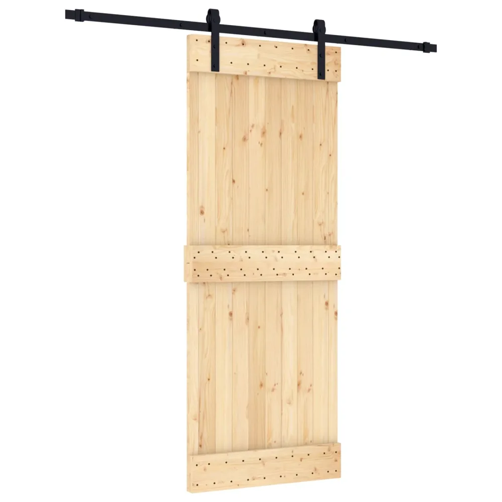 Sliding Door Natural and Black 80 x 210 cm Solid Pine Wood – Image 2