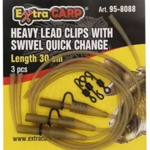 EXC Heavy Lead Clips avec émerillon Quick Change – 3pcs – 30cm – Silt – Matériel de montage Carpe Pêche EXC Heavy Lead Clips avec émerillon Quick Change – 3pcs – 30cm – Silt – Matériel de montage Carpe Pêche