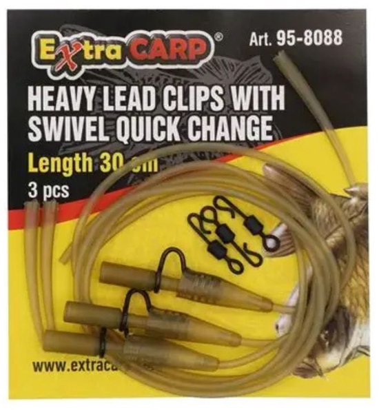 EXC Heavy Lead Clips avec émerillon Quick Change - 3pcs - 30cm - Silt - Matériel de montage Carpe Pêche