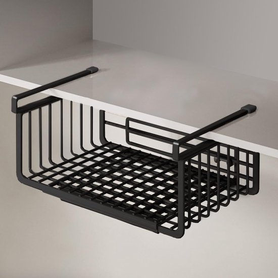 Panier de rangement coulissant sous étagère - paniers suspendus pour sous l'étagère d'armoire, organisateur pour armoire, garde-manger, armoire de cuisine, bureau, comptoir, bibliothèque, gain de place, robuste et coulissant - noir