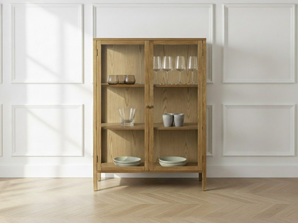 Buffet haut 2 portes 90 cm CARMEN placage chene massif – Image 2