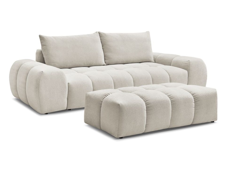 Canape droit fixe 3 places EVEREST tissu texture avec pouf