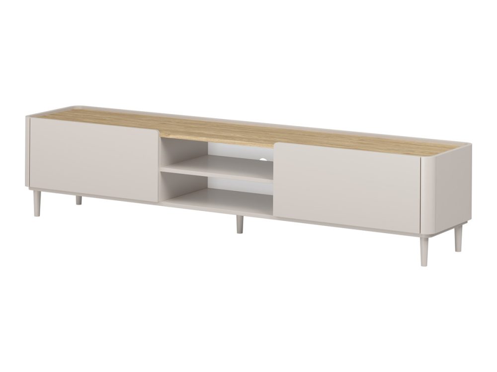 Meuble TV 1 porte 1 tiroir 220 cm ANYRA pieds en bois massif