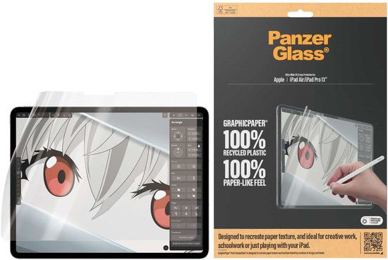 PanzerGlass GraphicPaper Ultra- Large Convient pour Apple iPad Air 13 (2024) / Pro 13 (2024) - Protecteur d'écran au toucher Papier - Plastique recyclé - Compatible avec les coques