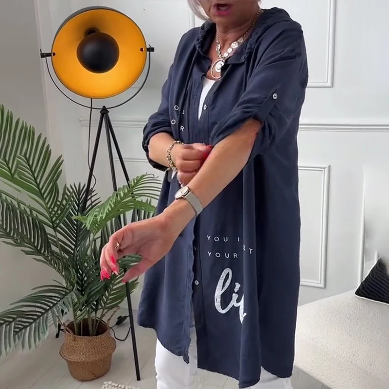 Veste à capuche boutonnée Lettre imprimée – Image 2