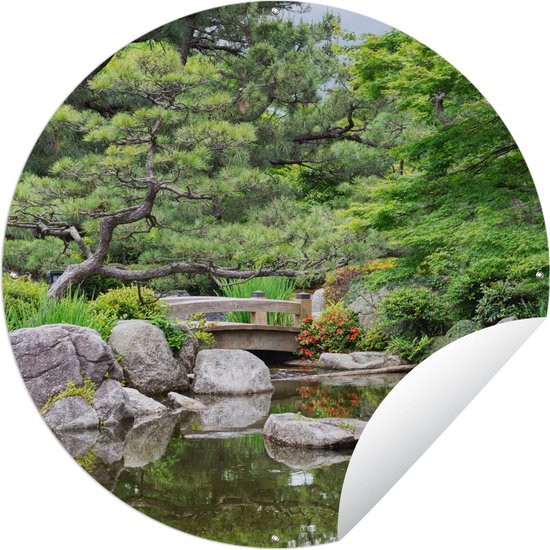 Jardin japonais circulaire – Nature – Water – Pierres – Arbres – 150 x 150 cm – Poster de jardin rond – Extérieur