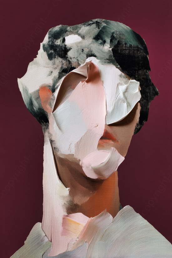 K&C Art (Peinture sur aluminium) 60x90cm | Portrait abstrait d'une femme - visage - violet - blanc - noir - rose - moderne - art | Séjour - chambre - hall - bureau | Tirage photo peinture sur dibond - décoration murale - décoration murale - art mural