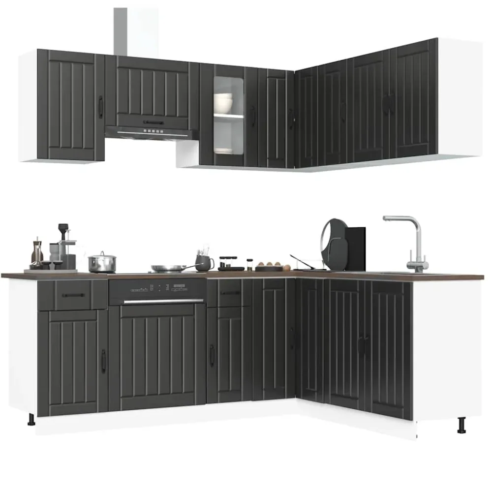 11 Piece Kitchen Cabinet Set Lucca Black Engineered Wood 11 Piece Kitchen Cabinet Set Lucca Black Engineered Wood