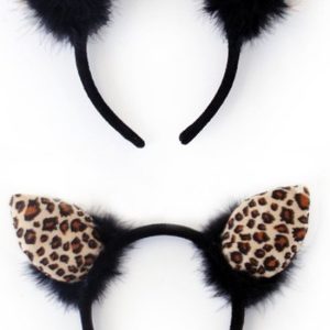 KIMU Bandeau Léopard Oreilles Bas Zwart – Diadème Panthère Cheetah – Imprimé Léopard Panthère Chat Chat Chat Oreilles Carnaval