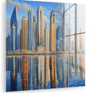MuchoWow® Tableau en verre 90×90 cm – Tableau acrylique – Skyline – Gratte-ciel – Eau – Bleu – Photo sur verre – Décoration murale salon – Décoration murale chambre – Tableaux MuchoWow® Tableau en verre 90×90 cm – Tableau acrylique – Skyline – Gratte-ciel – Eau – Bleu – Photo sur verre – Décoration murale salon – Décoration murale chambre – Tableaux