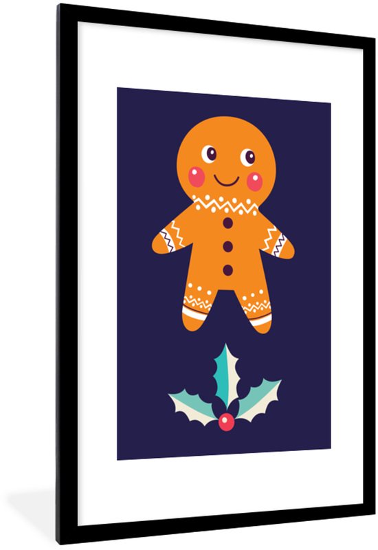 Illustration de Noël d'un bonhomme en pain d'épice et d'un houx 60x90 cm