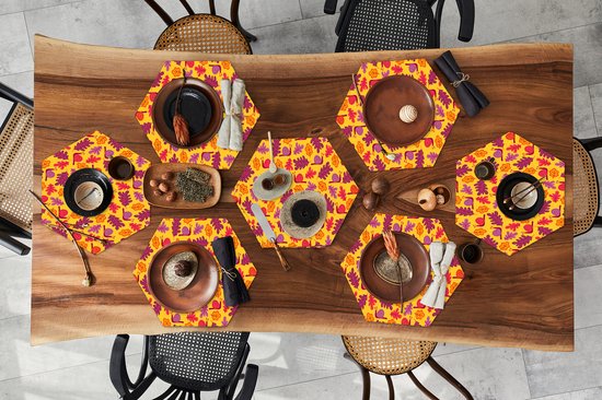 Napperons hexagon - Dessous de verre - Sets de table hexagonaux - Automne - Escargots - Motifs - Lot de 8