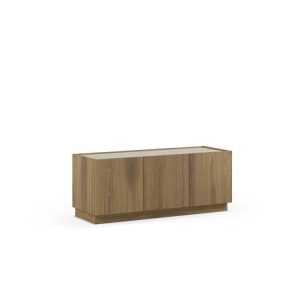 Meuble TV 3 portes 120 cm MARION effet chene et travertin Meuble TV 3 portes 120 cm MARION effet chene et travertin