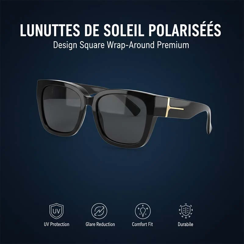 Lunettes de Soleil Carrées Polarisées avec Design Enveloppant – Image 3