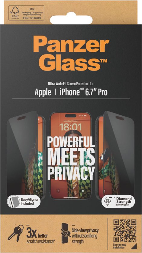 PanzerGlass Privacy Screen Protector Ultra-Wide Fit geschikt voor iPhone 15 Pro Max