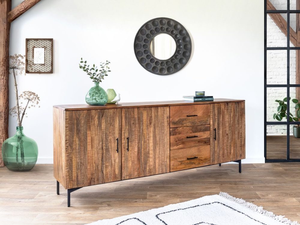Buffet 3 portes 200 cm BALTHAZAR Bois massif de manguier – Image 3