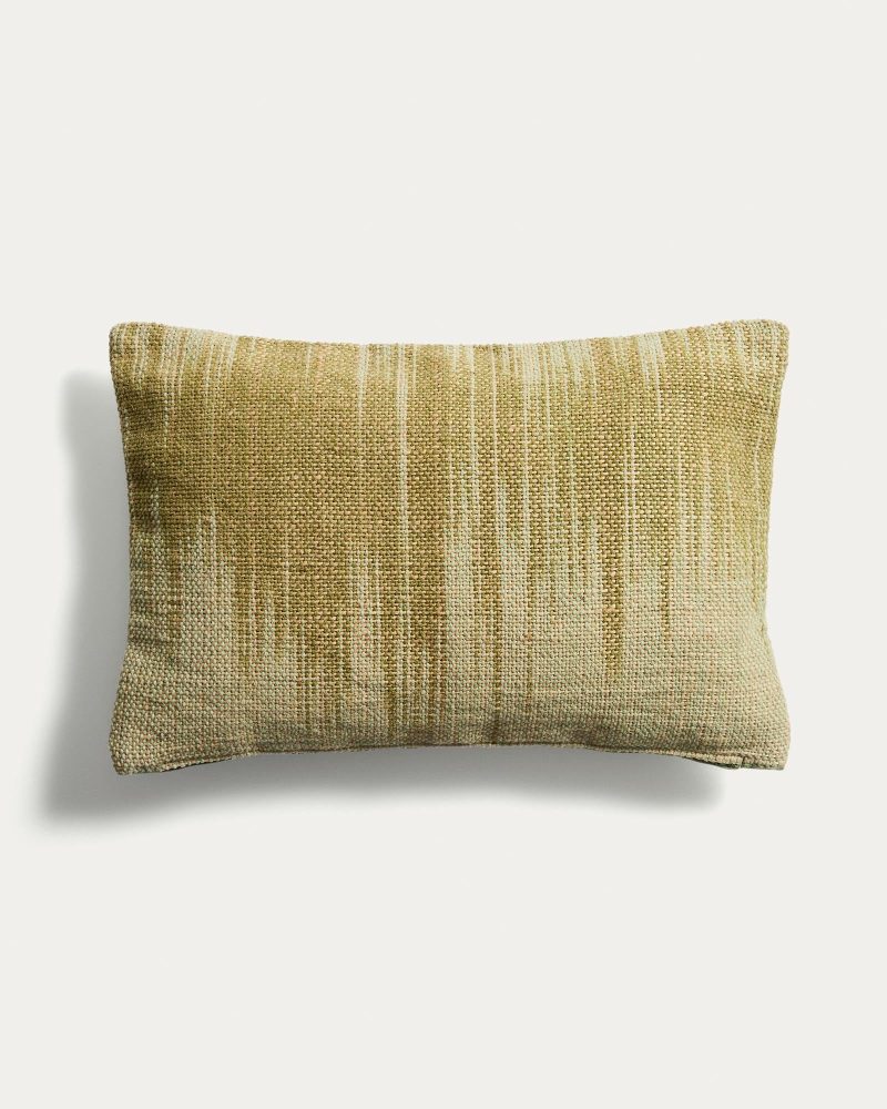 Kissenbezug Liroda aus Jute mit grüner Ikat-Grafik 40 x 60 cm