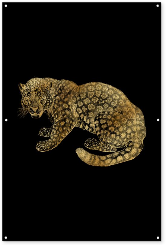 Image Vintage d'un jaguar africain en or sur fond blanc 120x180 cm XXL / Groot format!