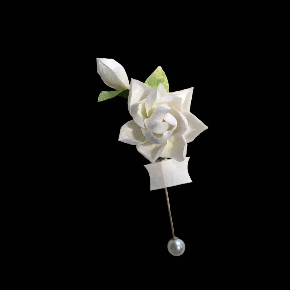 Handmade Gardenia Ronghua Brooch - Artisanal Silk Floral Pin