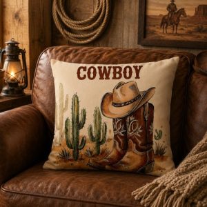 Housse de coussin cowboy western – Style Country & Wild West – 40×40 cm Housse de coussin cowboy western – Style Country & Wild West – 40×40 cm