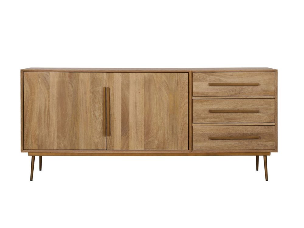 Buffet 2 portes 3 tiroirs 180 cm BRUGES bois massif de manguier