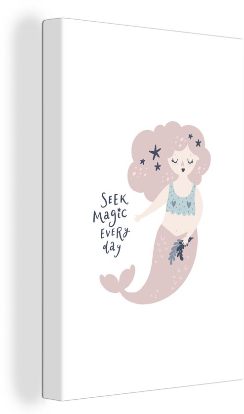 Illustration pour enfants d'une sirène avec la citation Seek magic every day 60x90 cm - Tirage photo sur toile (Décoration murale salon / chambre)