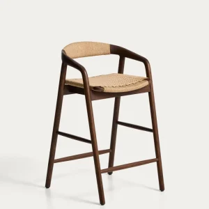 Hocker Derile aus massivem Eichenholz mit Nussbaum-Finish und beigem Papierseil FSC 100% 65 cm