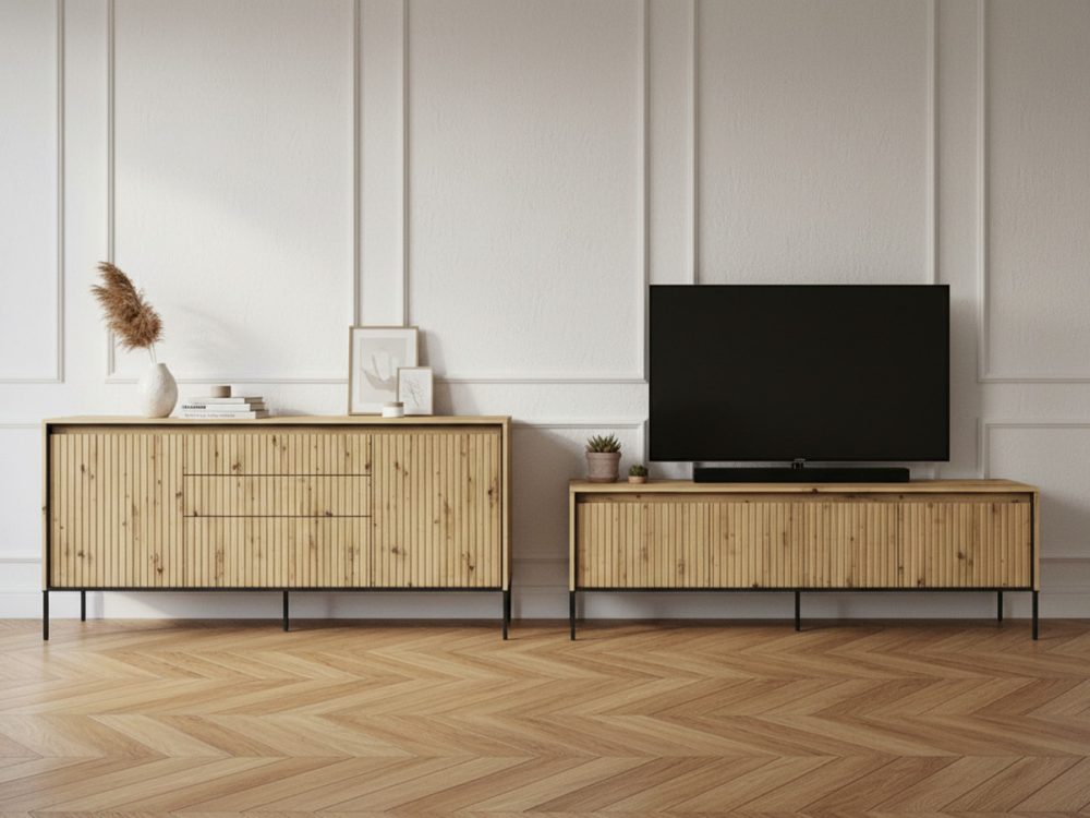 Ensemble LENARA avec buffet 166 cm + meuble TV 167 cm avec tasseaux et LED – Image 3