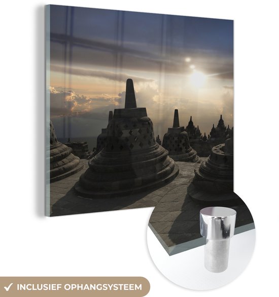 MuchoWow® Peinture sur verre 20x20 cm - Peinture acrylique sur verre - Indonésie - Soleil - Statue - Photo sur verre - Peintures