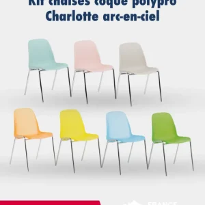 Kit chaises coque polypro Charlotte arc-en-ciel Kit chaises coque polypro Charlotte arc-en-ciel
