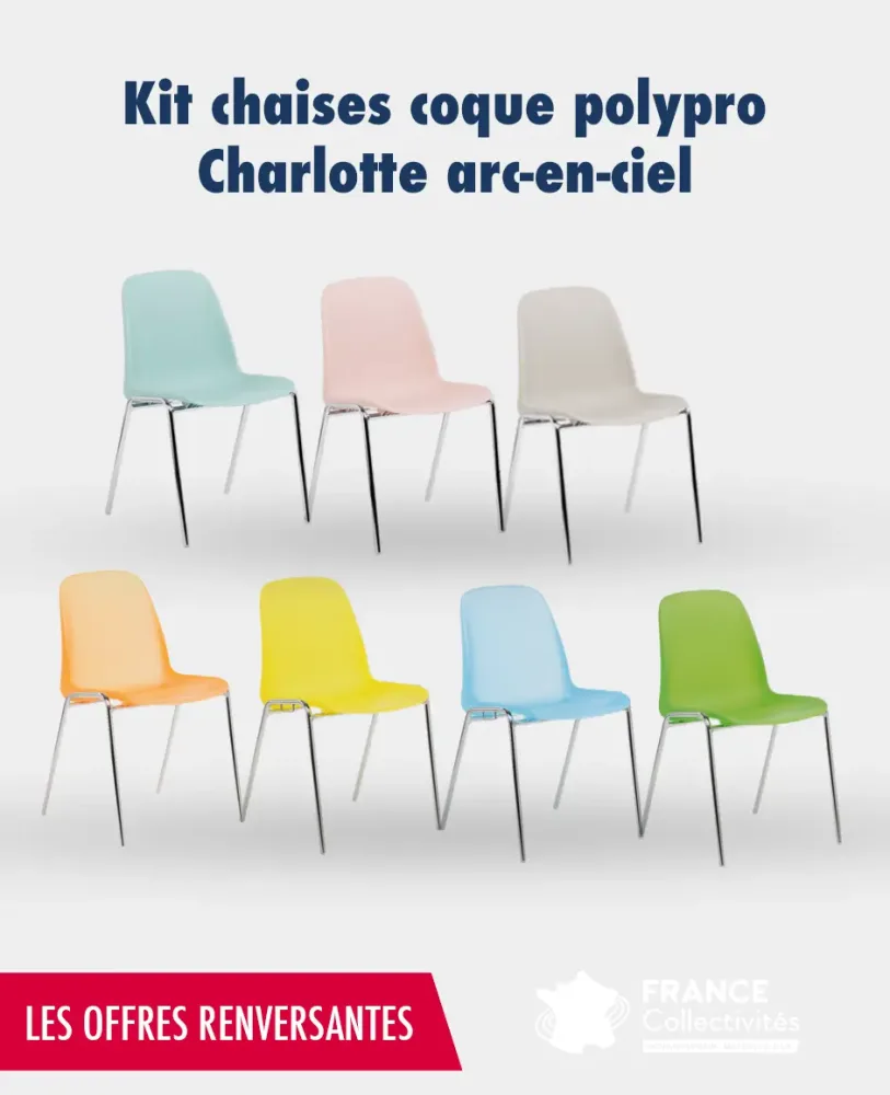 Kit chaises coque polypro Charlotte arc-en-ciel